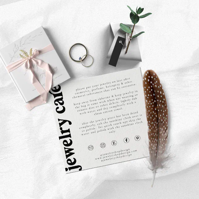 Jewelry Care Card, Order Insert, Small Business Enclosure Card
