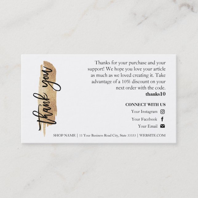 Jewelry Care Gold Gliter Script Thank You Card (Front)