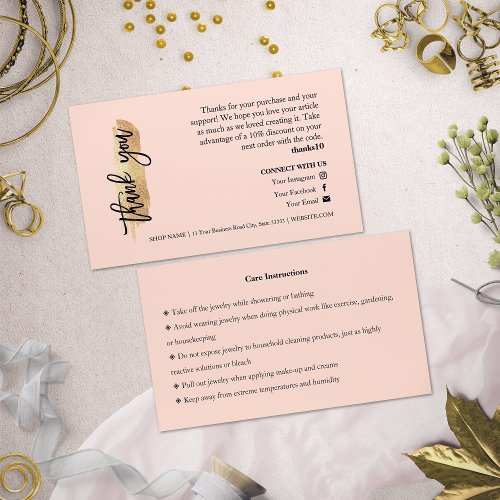 Jewelry Care Gold Gliter Script Thank You Card