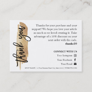 Jewelry Care Gold Gliter Script Thank You Card