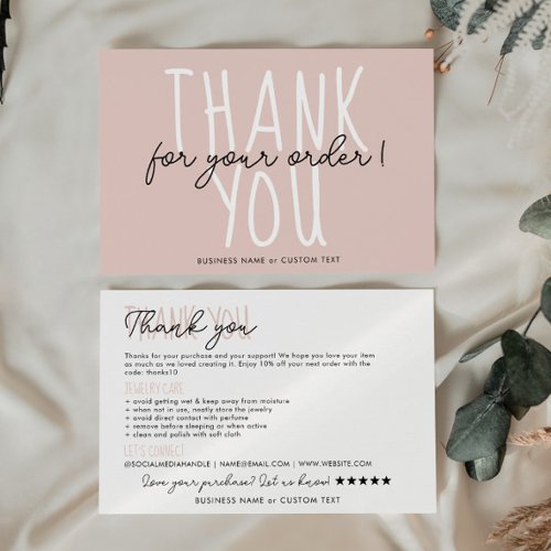 Jewelry Care Instruction Thank You Order Business Enclosure Card