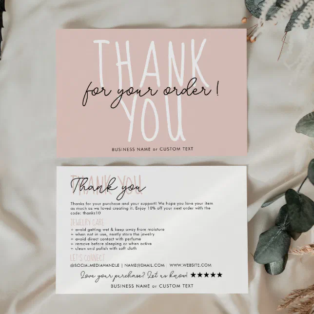 Jewelry Care Instruction Thank You Order Business Enclosure Card | Zazzle