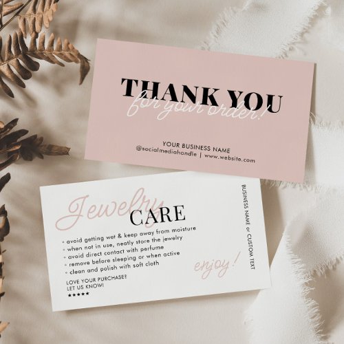 Jewelry Care Instruction Thank You Order Business Enclosure Card