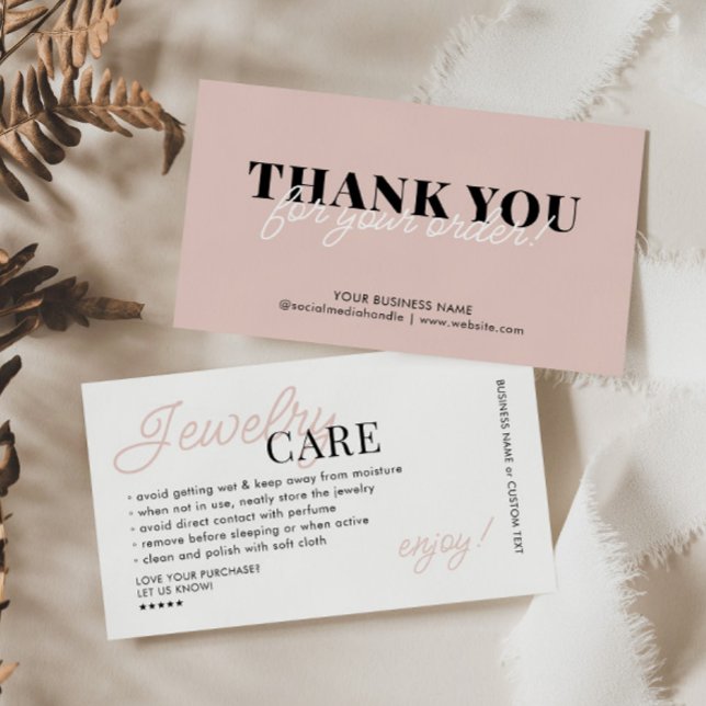 Jewelry Care Instruction Thank You Order Business Enclosure Card (Creator Uploaded)