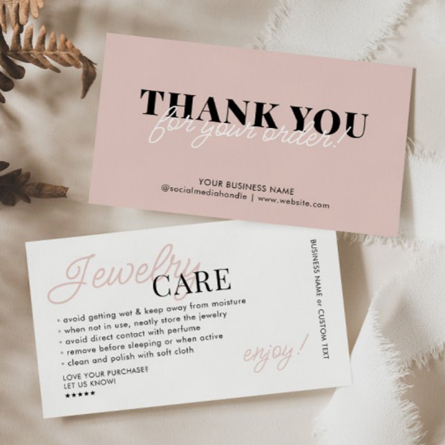 Jewelry Care Instruction Thank You Order Business Enclosure Card (Creator Uploaded)