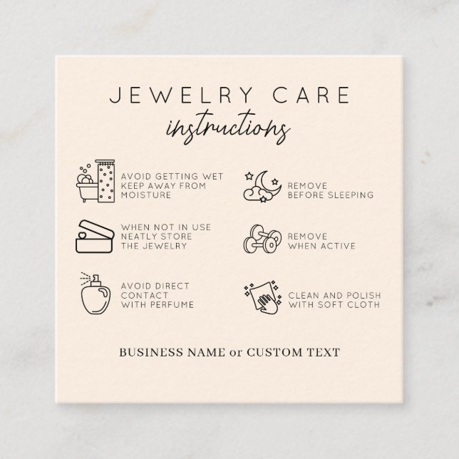Jewelry Care Instructions Beige Thank You Business Enclosure Card (Front)