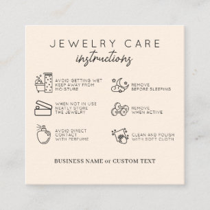 Jewelry Care Instructions Beige Thank You Business Enclosure Card