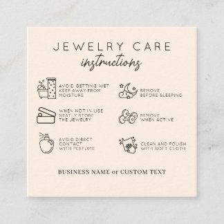 Jewelry Care Instructions Beige Thank You Business Enclosure Card