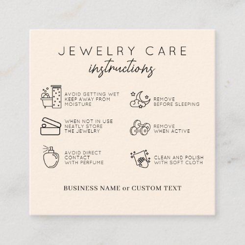 Jewelry Care Instructions Beige Thank You Business Enclosure Card