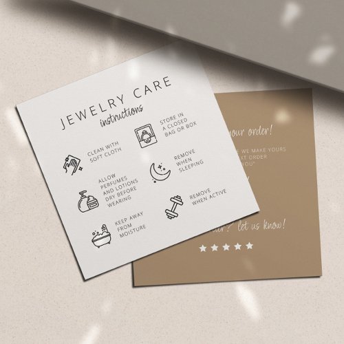 Jewelry Care Instructions Beige Thank You  Enclosure Card