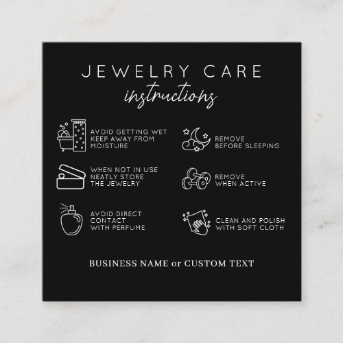 Jewelry Care Instructions Black Thank You Business Enclosure Card