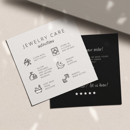 Jewelry Care Instructions Black White Thank You  Enclosure Card
