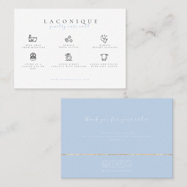  Jewelry Care Instructions | Blue Business Card (Front/Back)