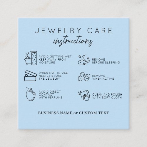 Jewelry Care Instructions Blue Thank You Business Enclosure Card