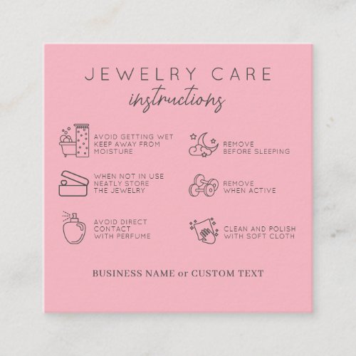 Jewelry Care Instructions Blush Thank You Business Enclosure Card