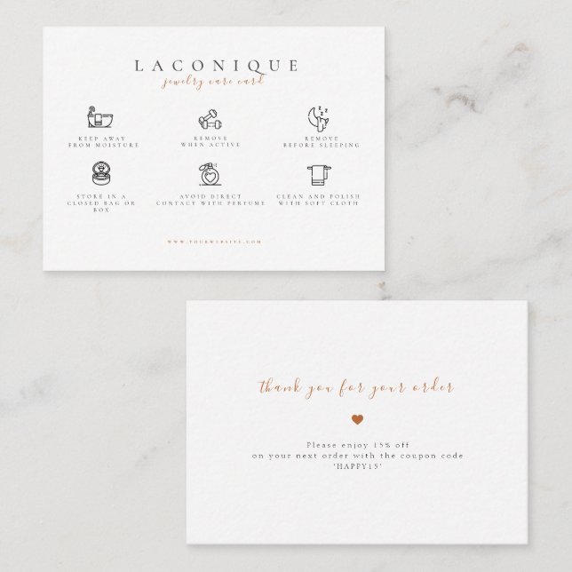  Jewelry Care Instructions | Earring Care Business Card (Front/Back)