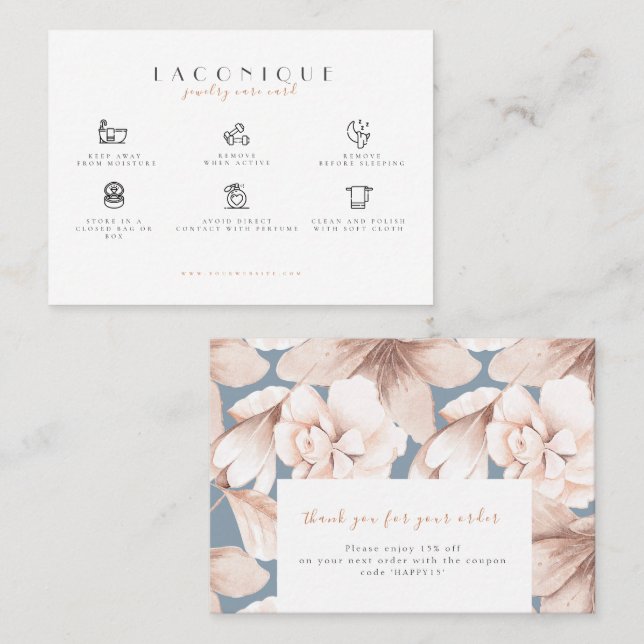 Jewelry Care Instructions | Flowers  Business Card (Front/Back)