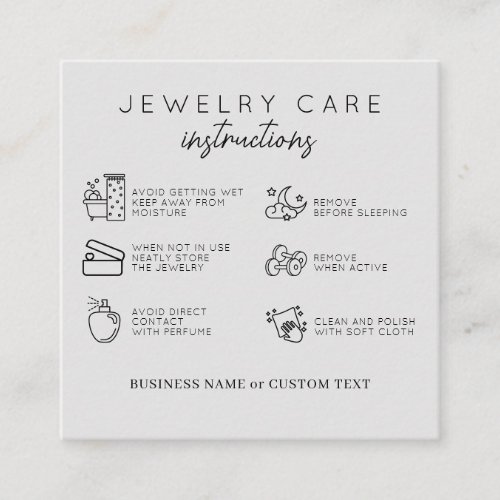 Jewelry Care Instructions Gray Thank You Business Enclosure Card