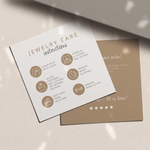 Jewelry Care Instructions Neutral Beige Thank You  Enclosure Card