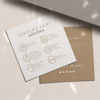 Jewelry Care Instructions Neutral Beige Thank You Enclosure Card