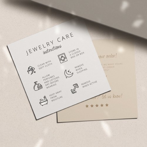 Jewelry Care Instructions Neutral Beige Thank You  Enclosure Card
