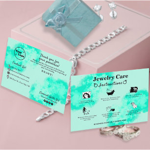 Jewelry Care Instructions Watercolor Floral Teal  Enclosure Card