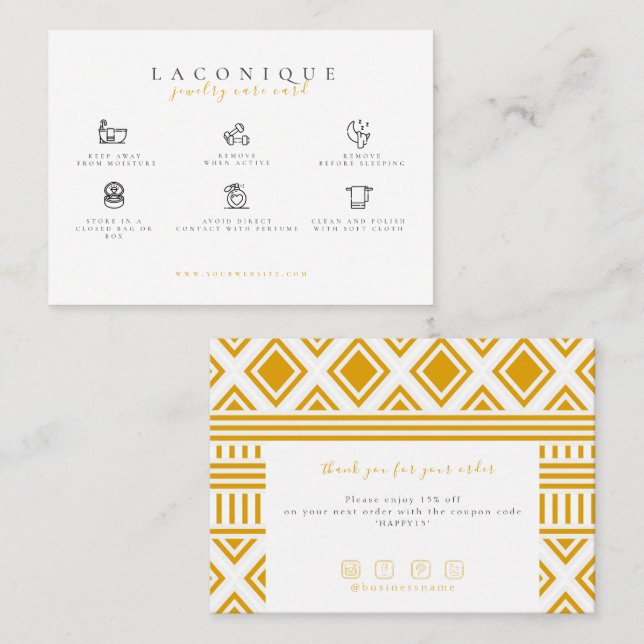  Jewelry Care Instructions | Yellow Business Card (Front/Back)