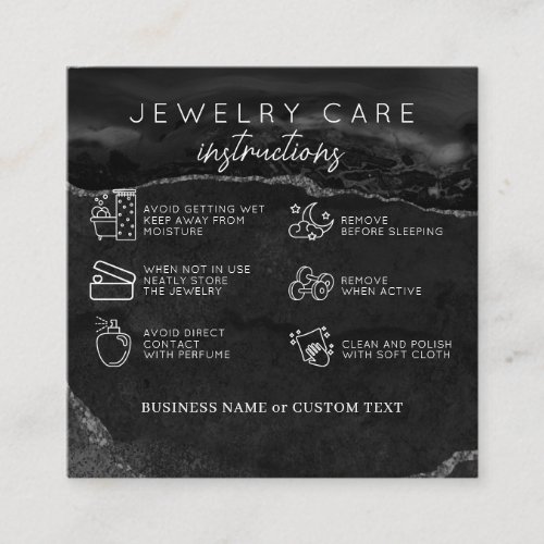 Jewelry Care Thank You Black Silver Agate Business Enclosure Card