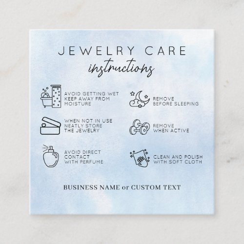 Jewelry Care Thank You Blue Watercolor Business Enclosure Card