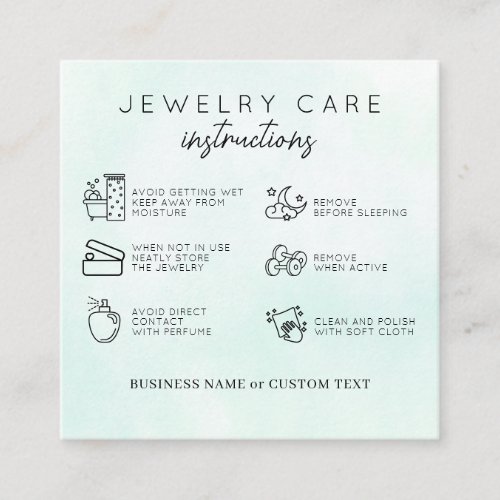Jewelry Care Thank You Green Watercolor Business Enclosure Card
