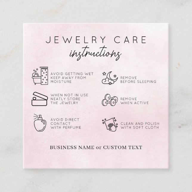 Jewelry Care Thank You Pink Watercolor Business Enclosure Card (Front)