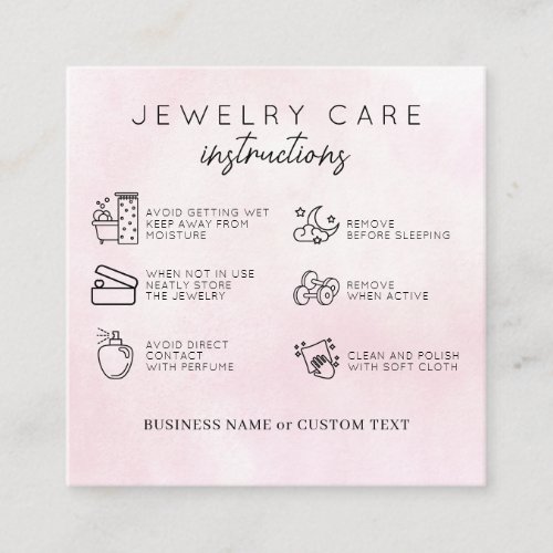 Jewelry Care Thank You Pink Watercolor Business Enclosure Card