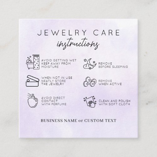 Jewelry Care Thank You Purple Watercolor Business Enclosure Card