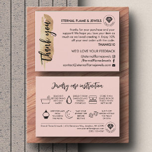 Jewelry Care White Chic Script Pink Thank You Card