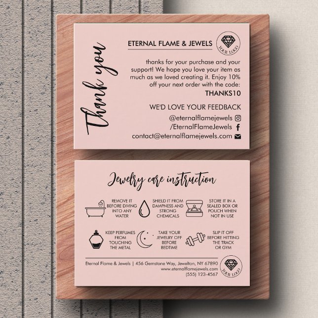 Jewelry Care White Chic Script Pink Thank You Card (Creator Uploaded)