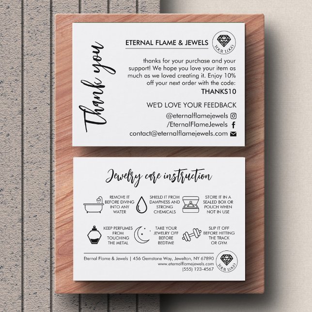 Jewelry Care White Chic Script Thank You Card (Creator Uploaded)