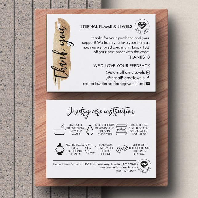 Jewelry Care White Chic Script Thank You Card (Creator Uploaded)