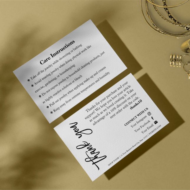 Jewelry Care White Chic Script Thank You Card (Creator Uploaded)