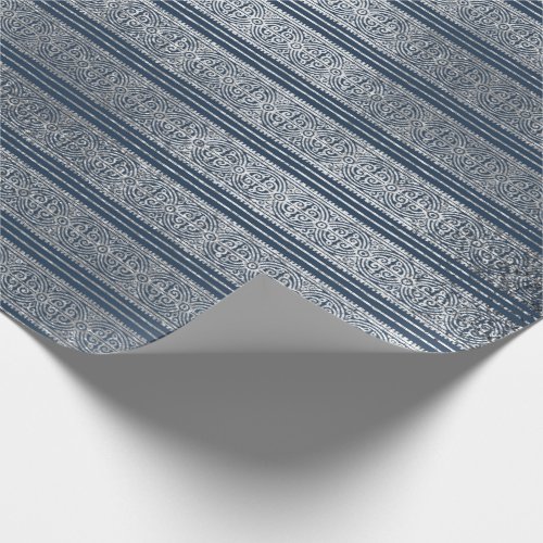 Jewelry Celtic Ornament Stripes Blue Navy Silver Wrapping Paper