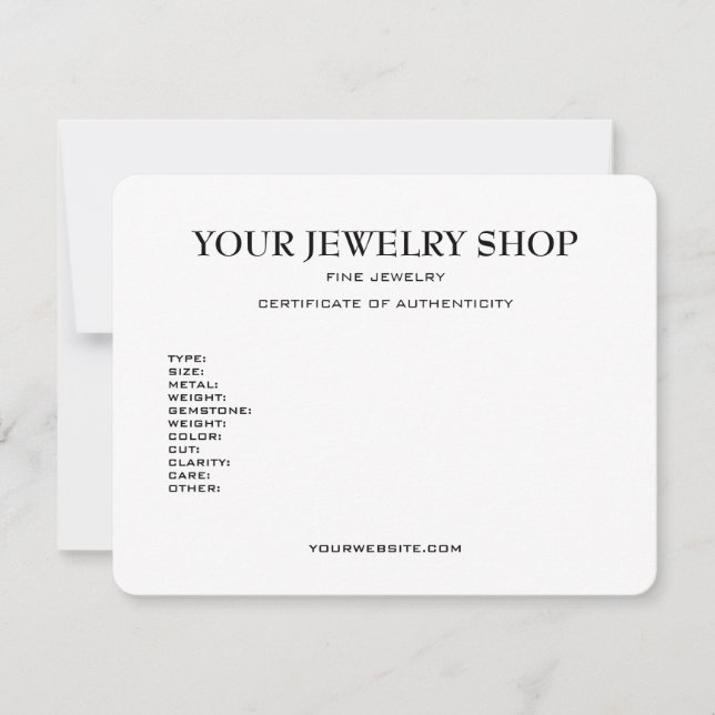 Jewelry Certificate of Authenticity Template (Front)