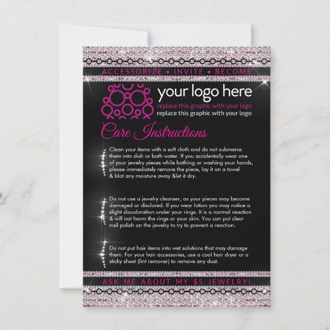 Jewelry Consultant Care Instructions Avoid 5 s Thank You Card (Front)
