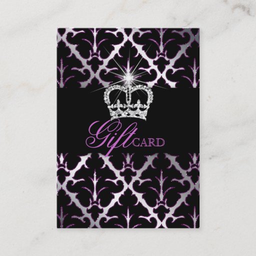 Customizable Jewelry Crown Damask Elegant Gift Certificate Purp Business Card Template