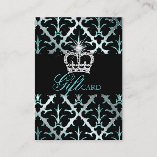 Jewelry Crown Damask Elegant Gift Certificate Teal Business Card Templates