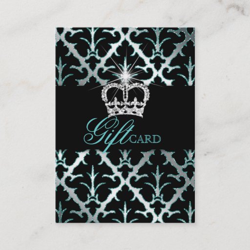 Customizable Jewelry Crown Damask Elegant Gift Certificate Teal Business Card Templates