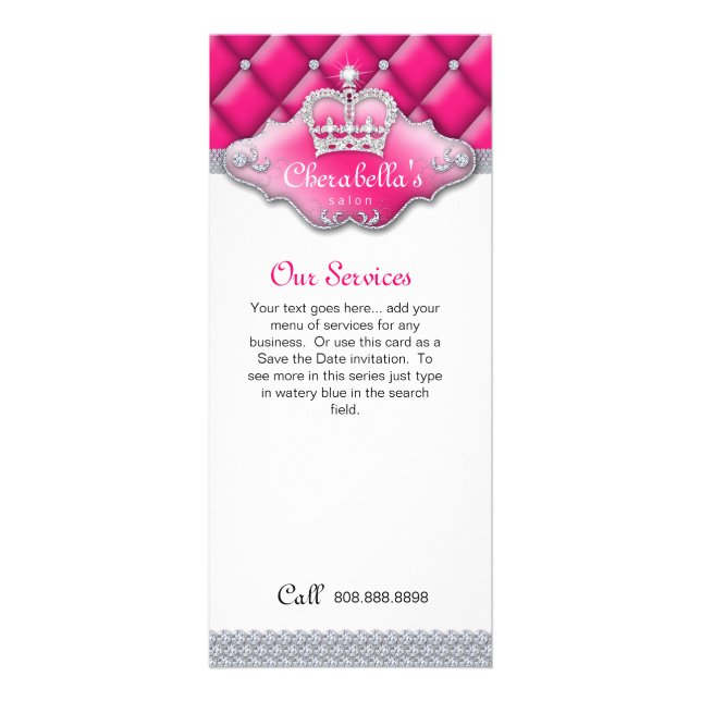Jewelry Crown Fashion Tufted Satin Pink Rack Card (Front)