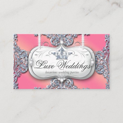 Fashion Jewelry Wedding Elegant Crown Glitter Business Card Template