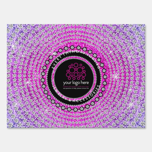 Jewelry Custom Logo Circle Diamonds Glitz Bling Sign (Front)