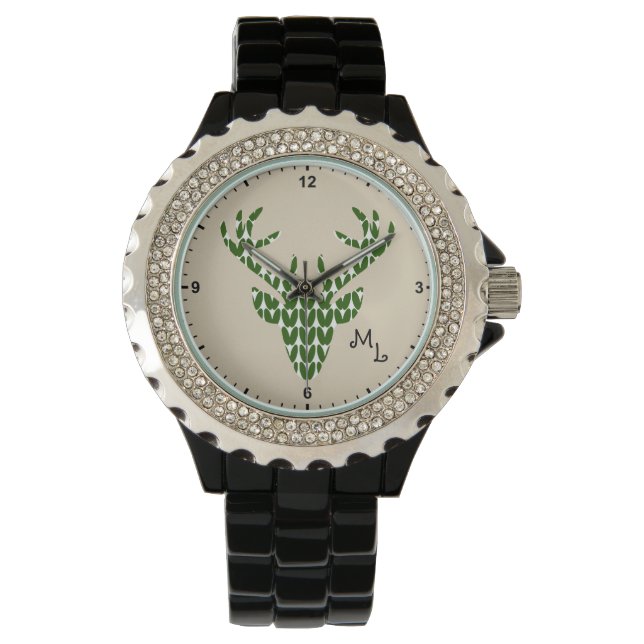 Jewelry Deer Head Hunter Gift Idea Ivory Cream  Watch (Front)
