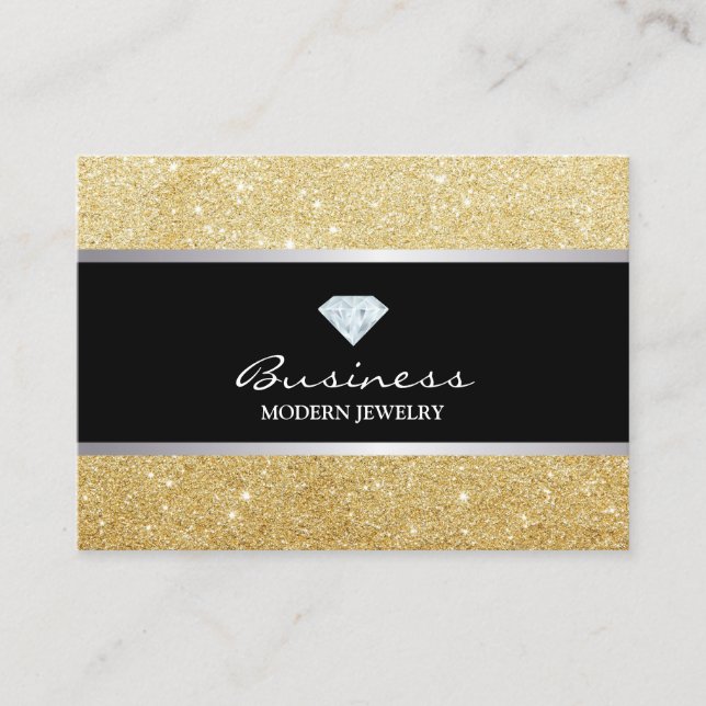 Jewelry Design Stylish Gold Glitter Modern Business Card (Front)
