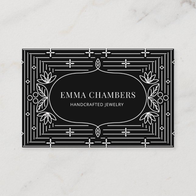 Jewelry Designer Black White Motif Pattern Business Card (Front)
